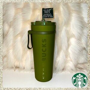 🍁 NWT 2025 Starbucks Fall Olive/Army Green Vacuum SS Cold Cup w/ Twist Straw
